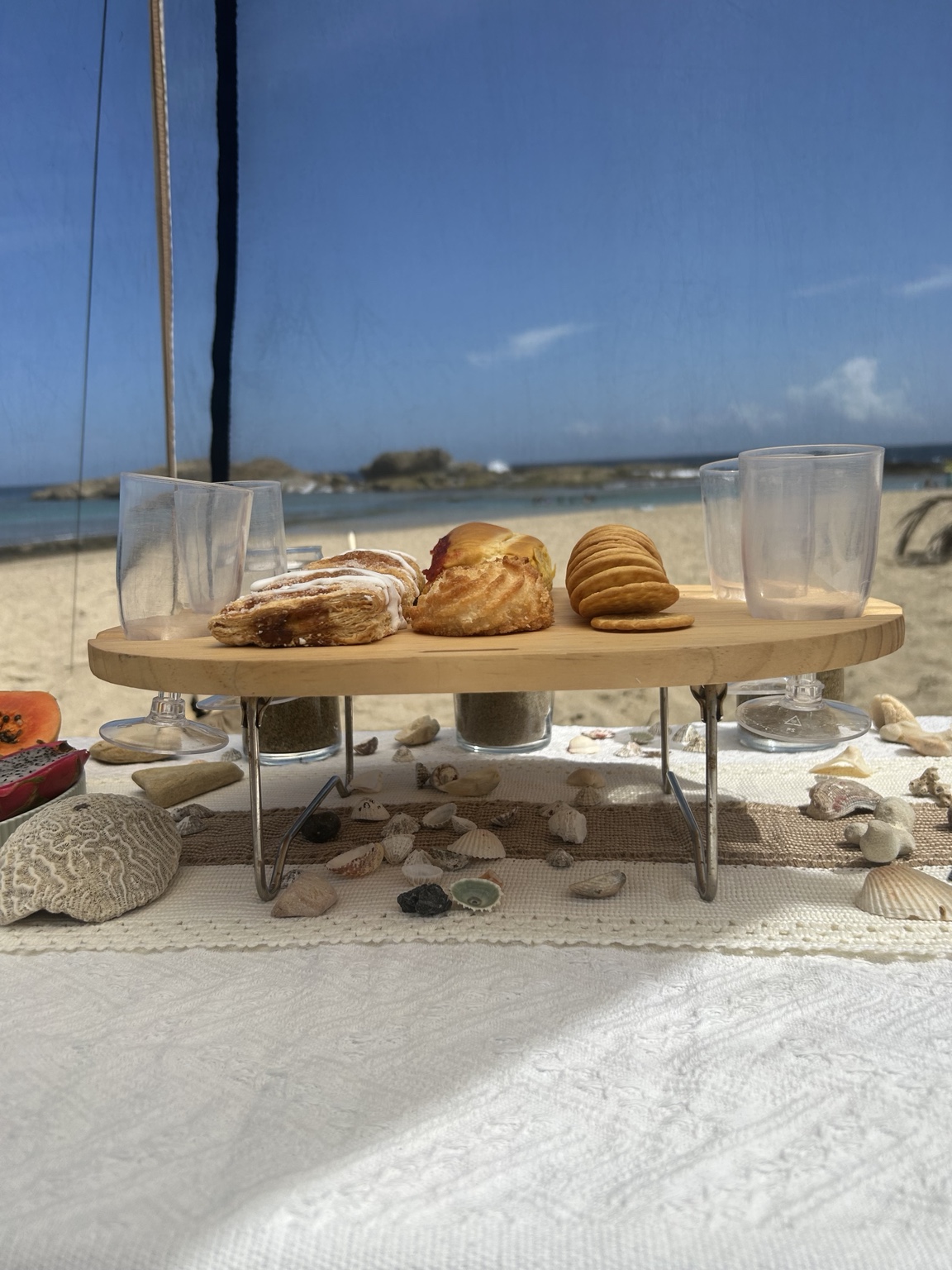 Pastries and refreshments at an Encanto beach picnic