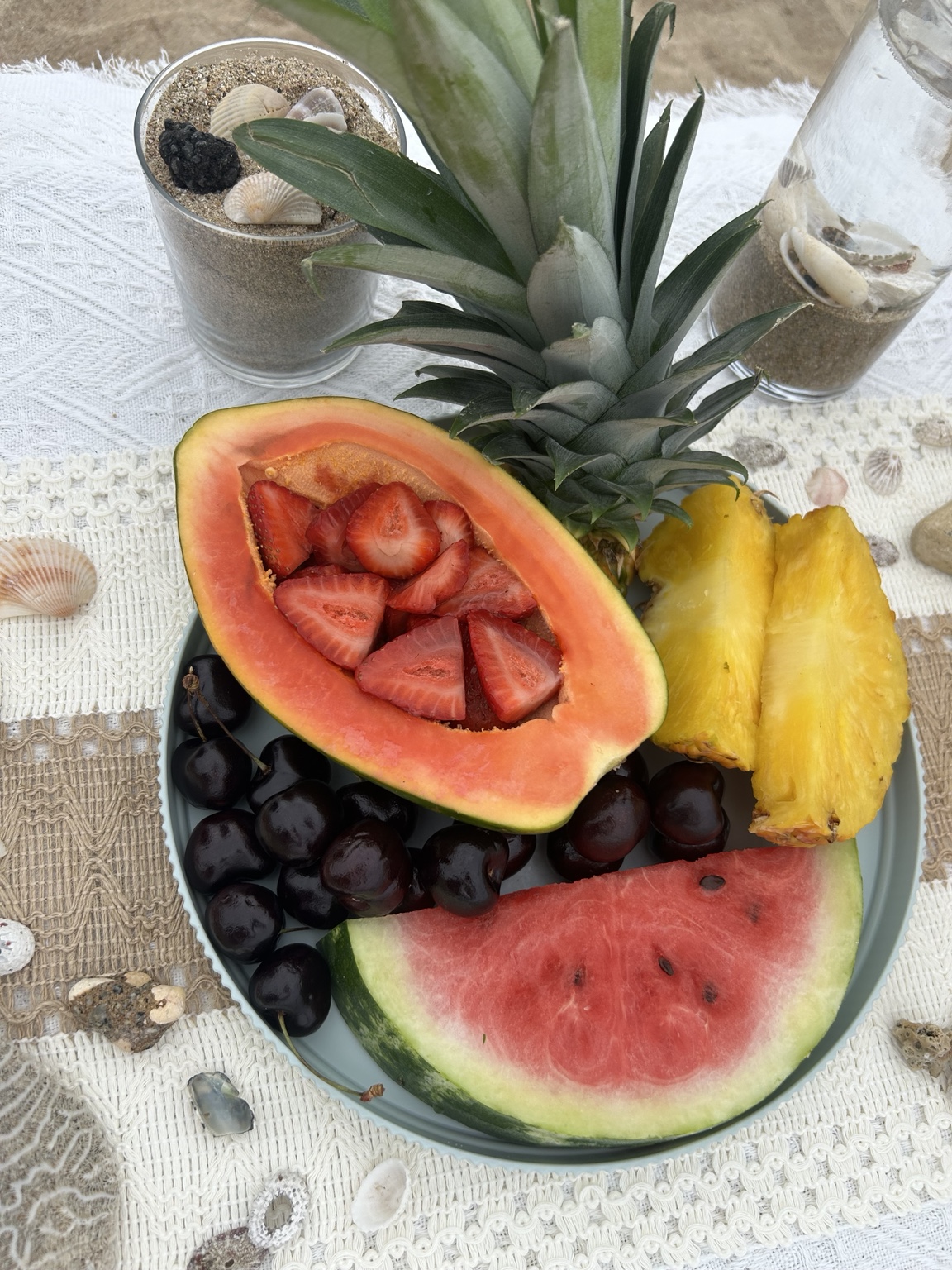 Fresh tropical fruit platter prepared for an Encanto picnic